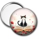 Miroir de poche - chat noir coquelicot