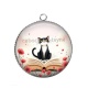 Pendentif Cabochon Argent - chat noir coquelicot