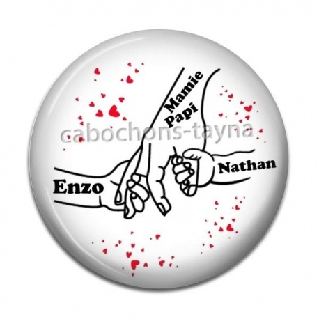 Cabochon Résine - mamie papi et 2 prénoms enfants