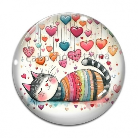 Cabochon Verre - chat coeur