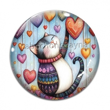 Cabochon Verre - chat coeur
