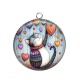 Pendentif Cabochon Argent - chat coeur