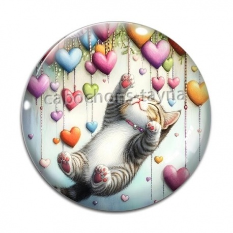 Cabochon Verre - chat coeur