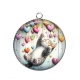 Pendentif Cabochon Argent - chat coeur