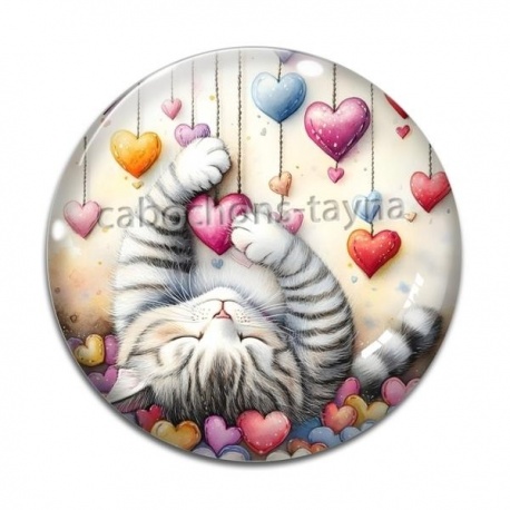 Cabochon Verre - chat coeur