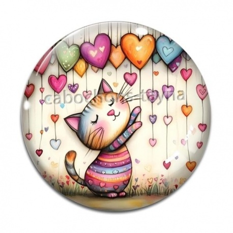 Cabochon Verre - chat coeur