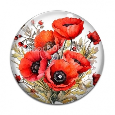 Cabochon Verre - coquelicot