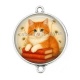 Connecteur Cabochon Argent - chat roux