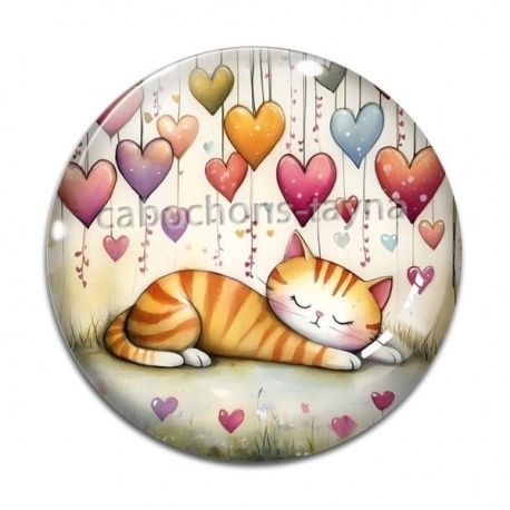 Cabochon Verre - chat coeur