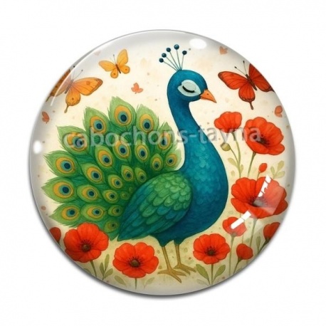 Cabochon Verre - paon
