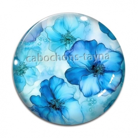 Cabochon Verre - fleur coquelicot bleu