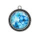 Pendentif Cabochon Argent - fleur coquelicot bleu