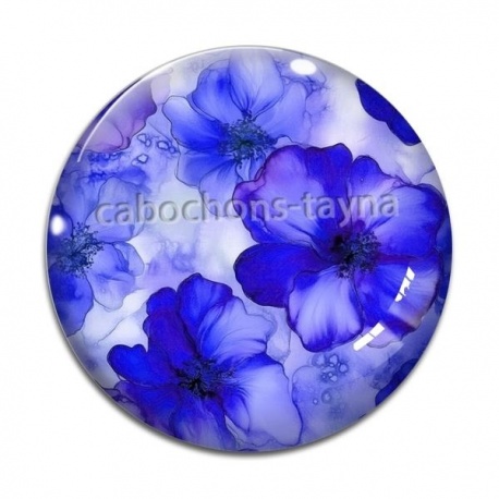 Cabochon Verre -  fleur coquelicot bleu marine