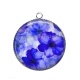 Pendentif Cabochon Argent -  fleur coquelicot bleu marine