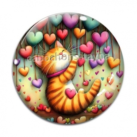 Cabochon Verre - chat coeur