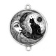 Connecteur Cabochon Argent - chat noir et lune
