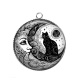 Pendentif Cabochon Argent - chat noir et lune