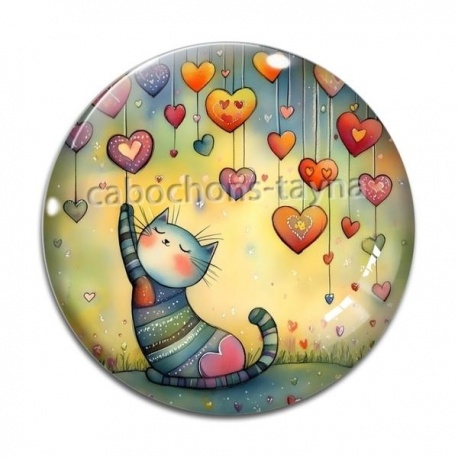 Cabochon Verre - chat coeur