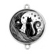 Connecteur Cabochon Argent - chat noir et lune
