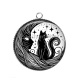 Pendentif Cabochon Argent - chat noir et lune