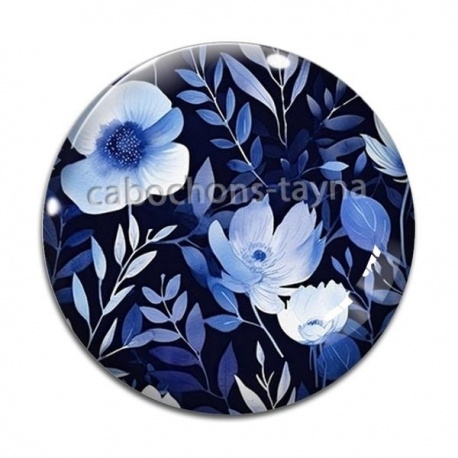 Cabochon Verre - fleur bleue