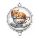 Connecteur Cabochon Argent - chat