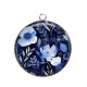 Pendentif Cabochon Argent - fleur bleue