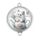 Connecteur Cabochon Argent - chat