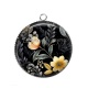 Pendentif Cabochon Argent - fleur jaune