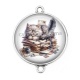 Connecteur Cabochon Argent - chat
