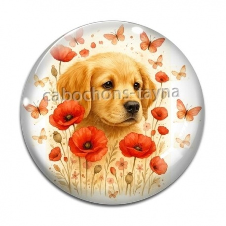 Cabochon Verre - chien coquelicot