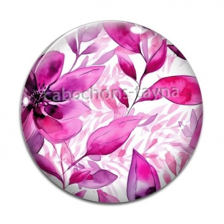 Cabochon Verre - fleur et feuille
