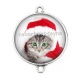 Connecteur Cabochon Argent - chat de noël