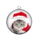 Pendentif Cabochon Argent - chat de noël