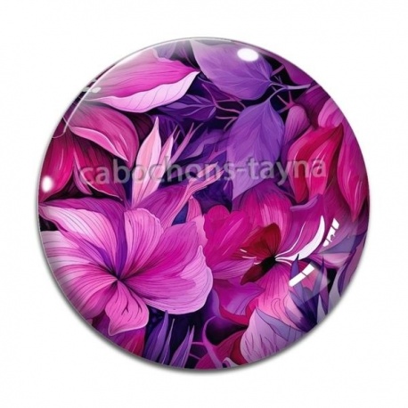 Cabochon Verre - fleur et feuille
