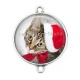 Connecteur Cabochon Argent - chat de noël