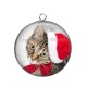 Pendentif Cabochon Argent - chat de noël
