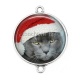 Connecteur Cabochon Argent - chat de noël