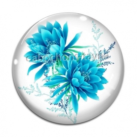 Cabochon Verre - fleur bleue