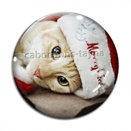Cabochon Verre - chat de noël