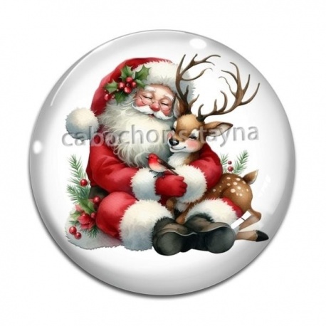 Cabochon Verre - père noël et le cerf