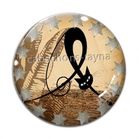 Cabochon Verre - chat noir sheriff