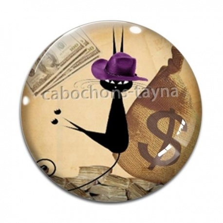 Cabochon Verre - chat noir sheriff