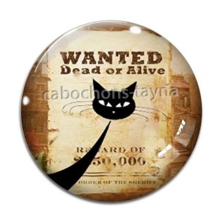 Cabochon Verre - chat noir sheriff