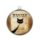 Pendentif Cabochon Argent - chat noir sheriff