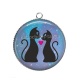 Pendentif Cabochon Argent - chat noir