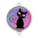 Connecteur Cabochon Argent - chat noir