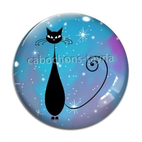 Cabochon Verre - chat noir
