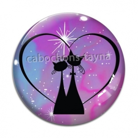 Cabochon Verre - chat noir