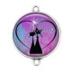 Connecteur Cabochon Argent - chat noir